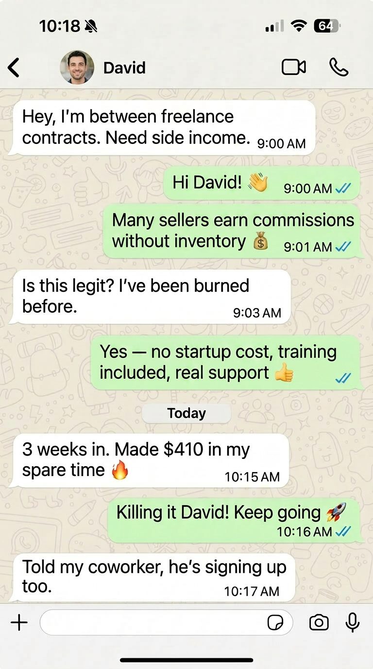 WhatsApp conversation with David, a TTDropBiz seller