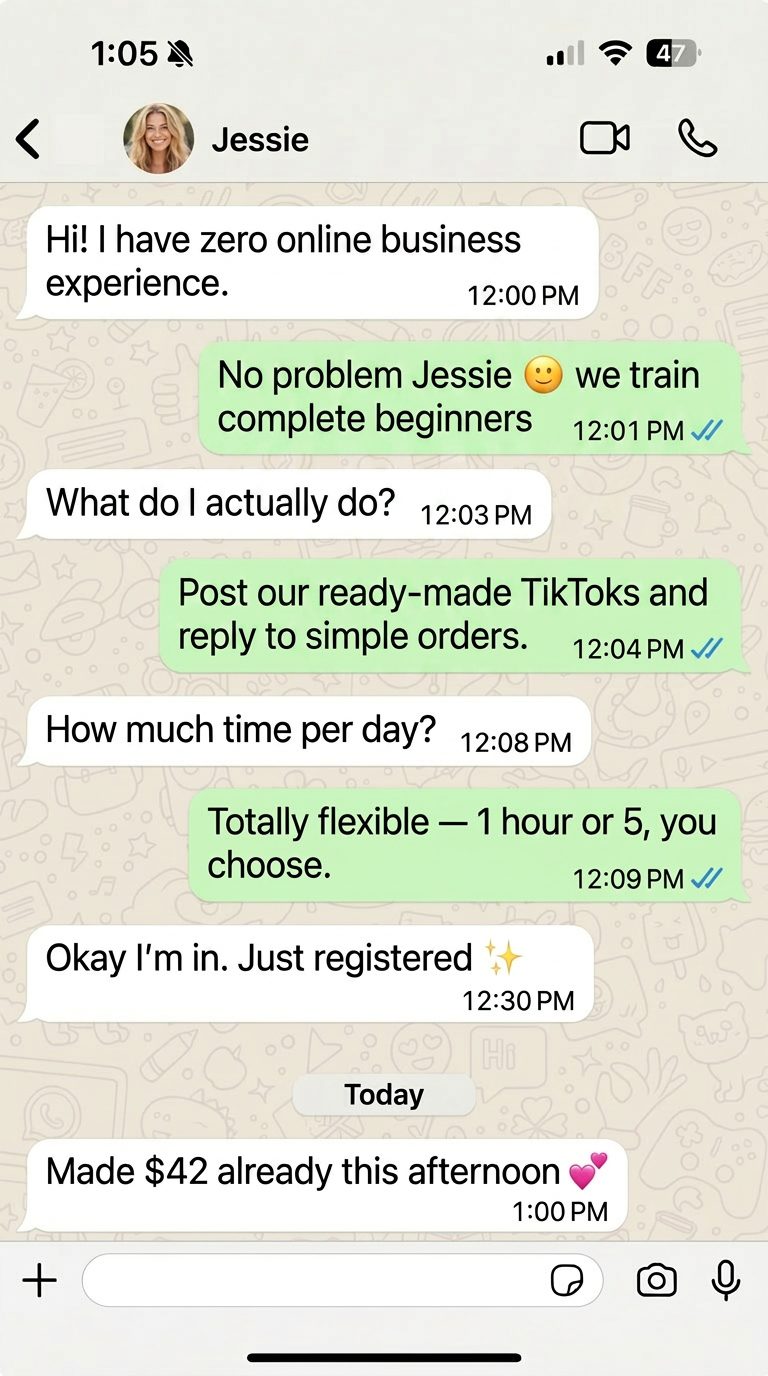 WhatsApp conversation with Jessie, a TTDropBiz seller